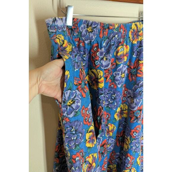 Vintage Cotton Skirt Womens Blue Floral Pockets Pull On Field Gear Midi Sz Small - Picture 3 of 8
